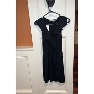 Rachel Roy Black Ruffle‎ V Neck Sleeveless Romper Elastic Waist Side Pocket Size